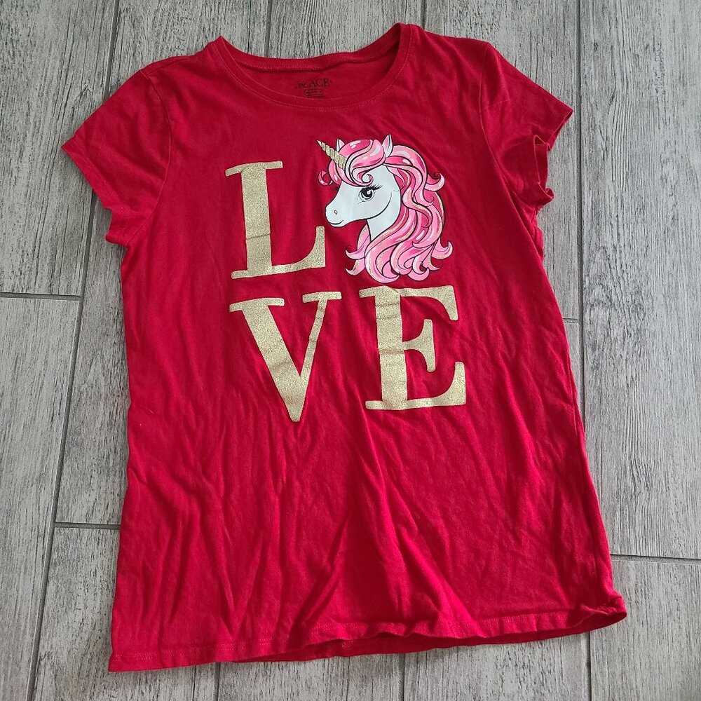 🏷 3/$15 or 5/$20 The Children's Place girls red unicorn top size XXL 16